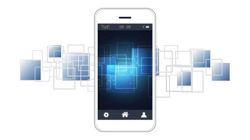 Smart phone screen showing digital circuit boards background. vector