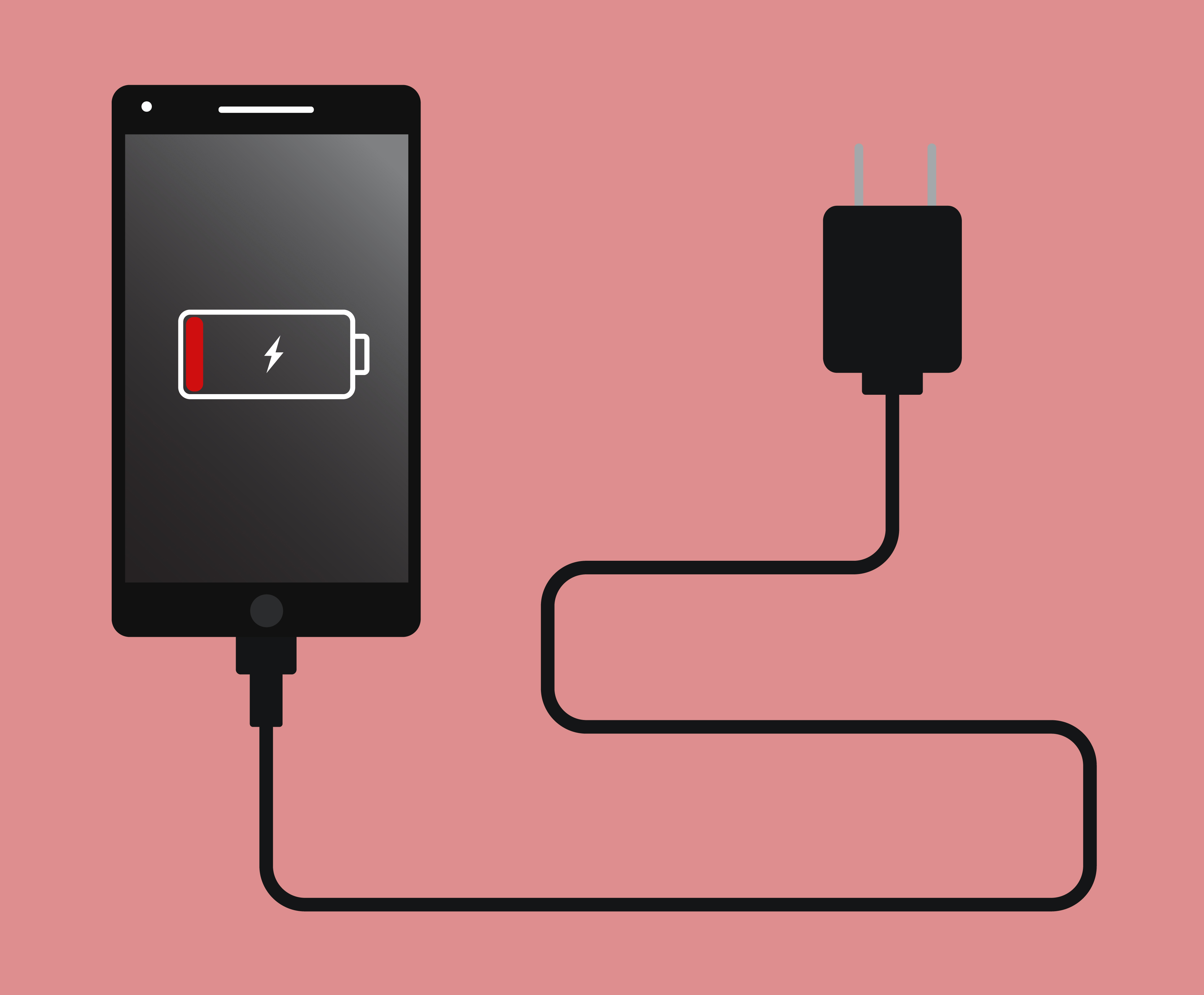 Vector illustration smart phone charge with low battery indicator