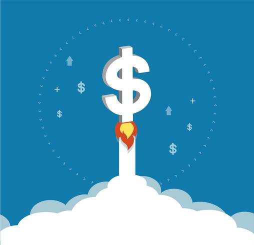 hand holding dollar icon rising as a rocket increase value on international financial markets symbol, business concept vector