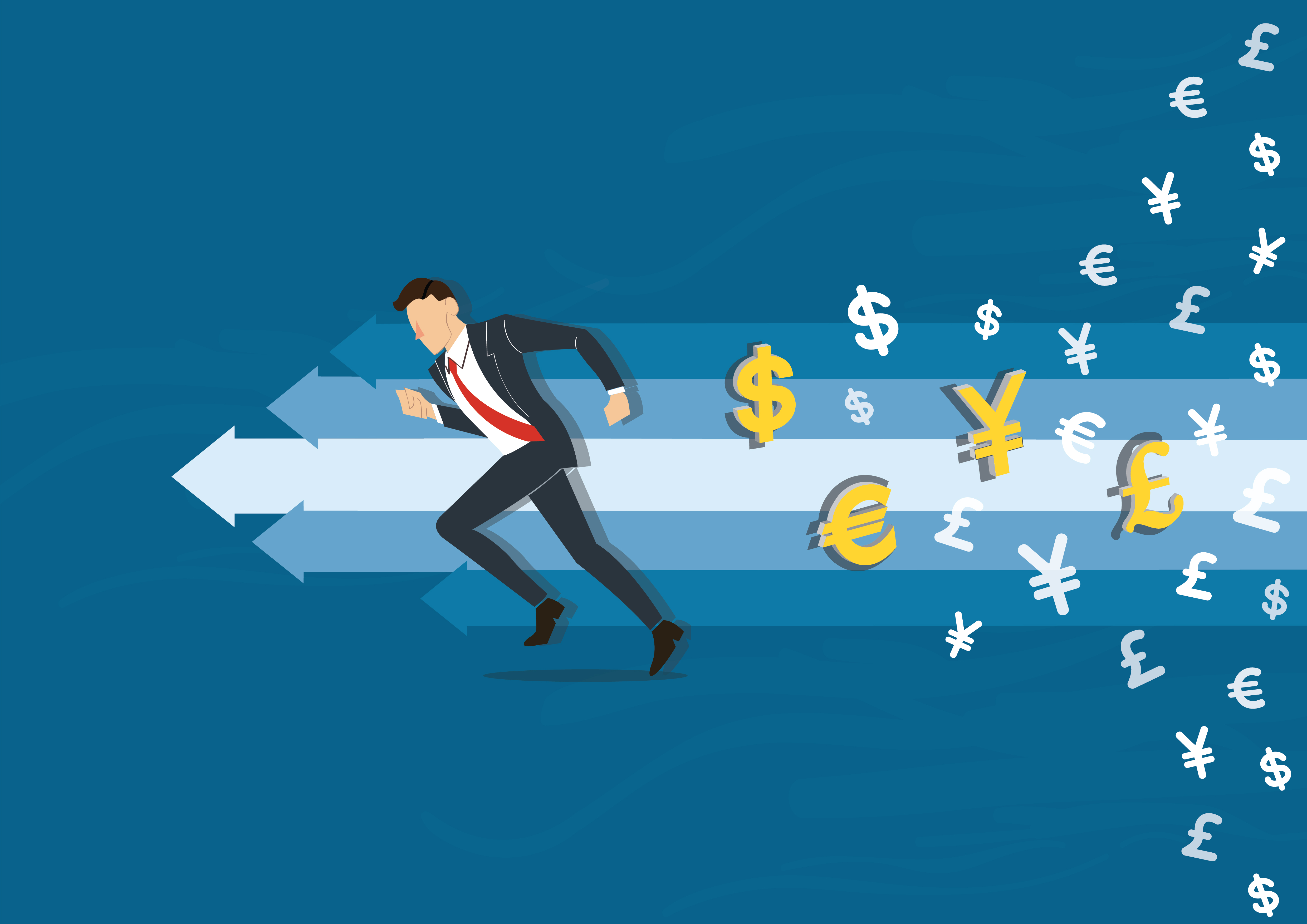 businessman running to success vector illustration with money symbol