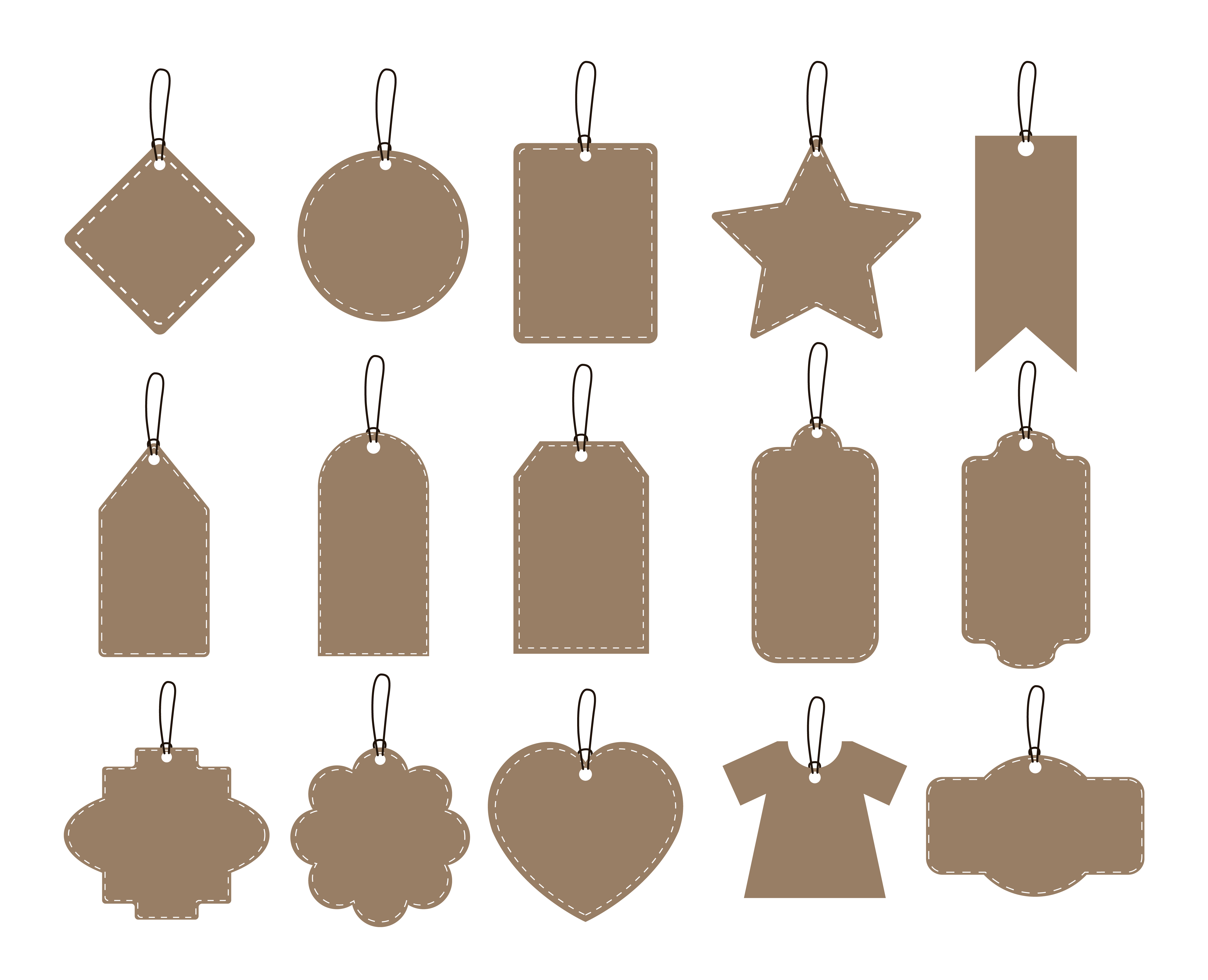 set illustration of brown hang tag collection on white background