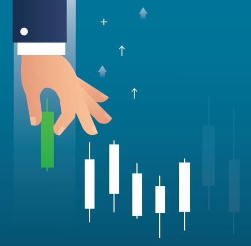 hand holding a candlestick chart stock market icon vector