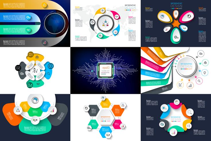 Conjunto de vectores de diseño infográfico utilizado para el diseño de flujo de trabajo.