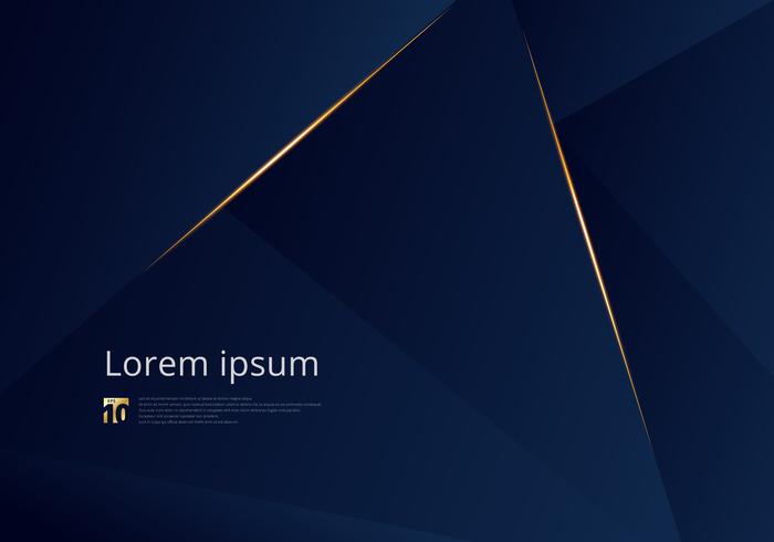 Abstract template dark blue luxury premium background with luxury triangles pattern and gold lighting lines. vector