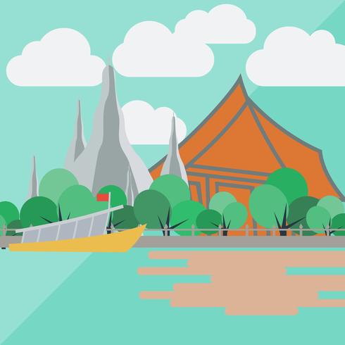 Templo del alba, Tailandia con diseño plano. vector