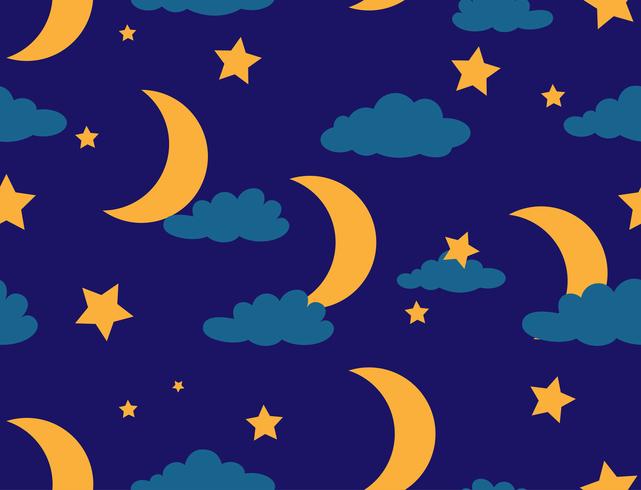 Patrón sin fisuras de la luna y la estrella en el fondo del cielo nocturno - ilustración vectorial vector