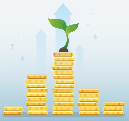 Crecimiento de la planta en el gráfico de monedas, ilustración de vector de concepto de negocio de inicio