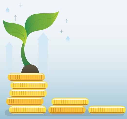 plant growth on coins graph, startup business concept vector illustration