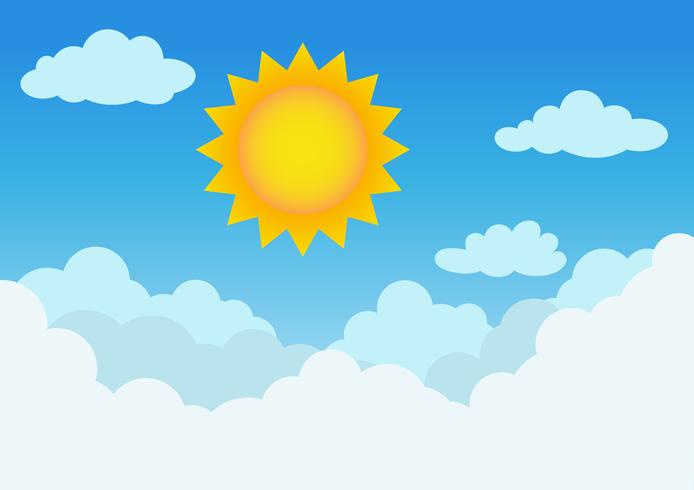 Soleado y nublado con fondo de cielo azul - ilustración vectorial vector