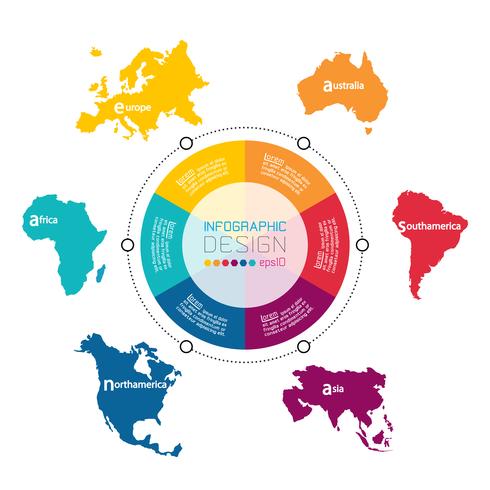 Infografía continental de información sobre gráficos vectoriales. vector