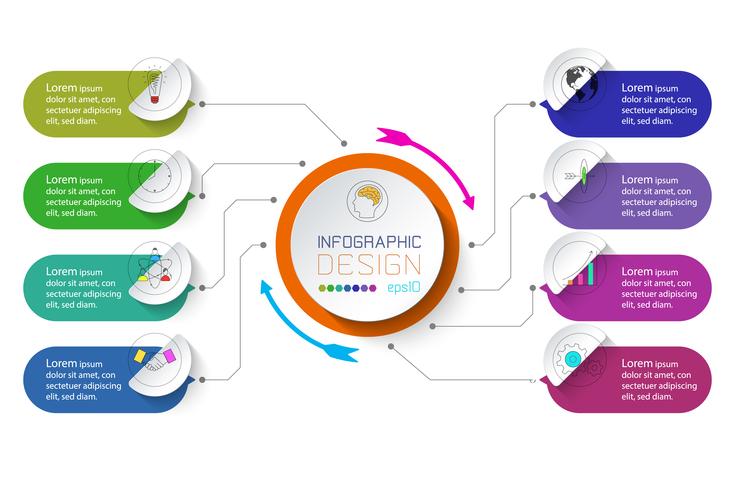 Infografía de negocios con 8 pasos. vector