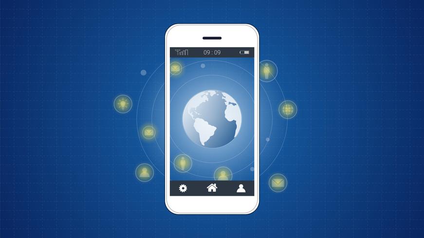 Pantalla del teléfono inteligente con fondo de conexión de red global. vector