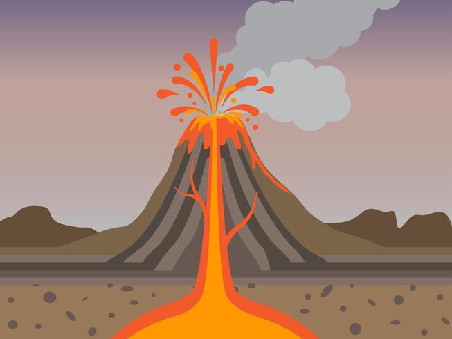 Sección transversal de la erupción del volcán en la naturaleza - ilustración vectorial vector