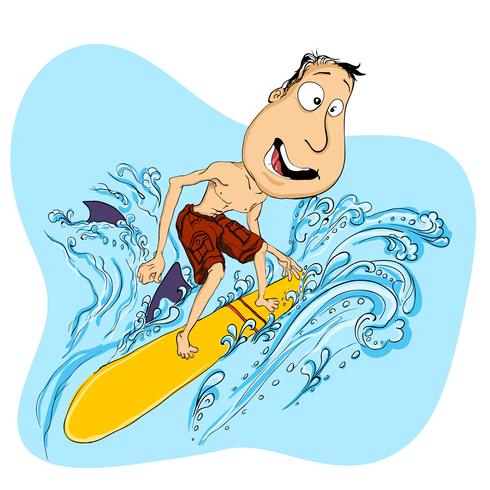 Happy guy playing on surfboard vector
