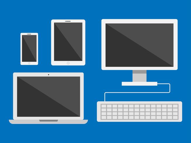 Conjunto de vectores de dispositivos electrónicos aislado sobre fondo azul