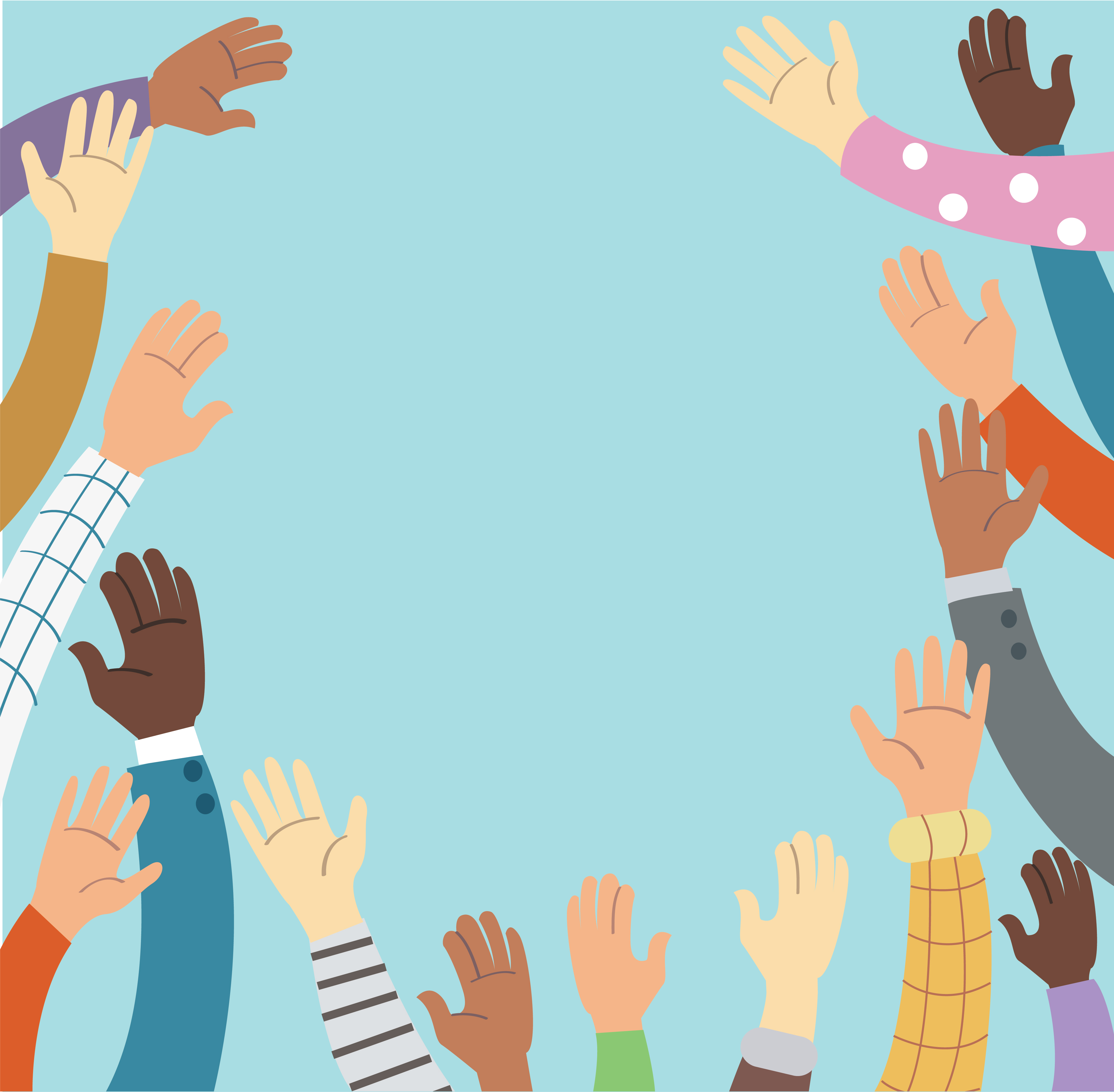 Raised hands volunteering and blue background vector concept 538609