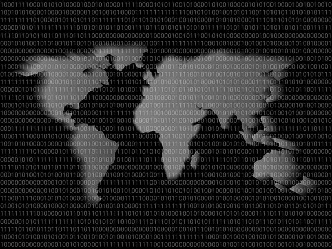 Digital world map sign binary code with digits 1 and 0. vector