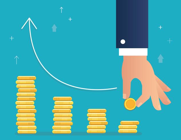 hand holding coin and build coin graph, business concept vector illustration