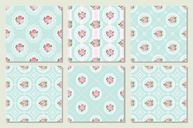 Set collection of shabby chic rose seamless pattern background vector