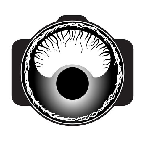 Spider eye on macro lens logo. vector