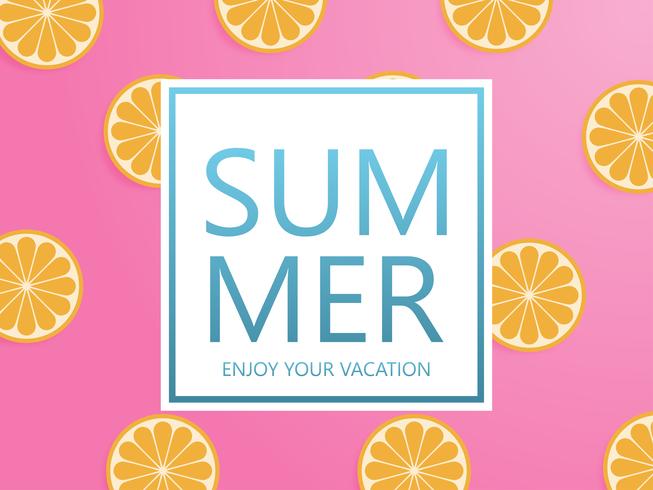 Summer background concept with orange sliced on pink pastel background in paper cut style. vector