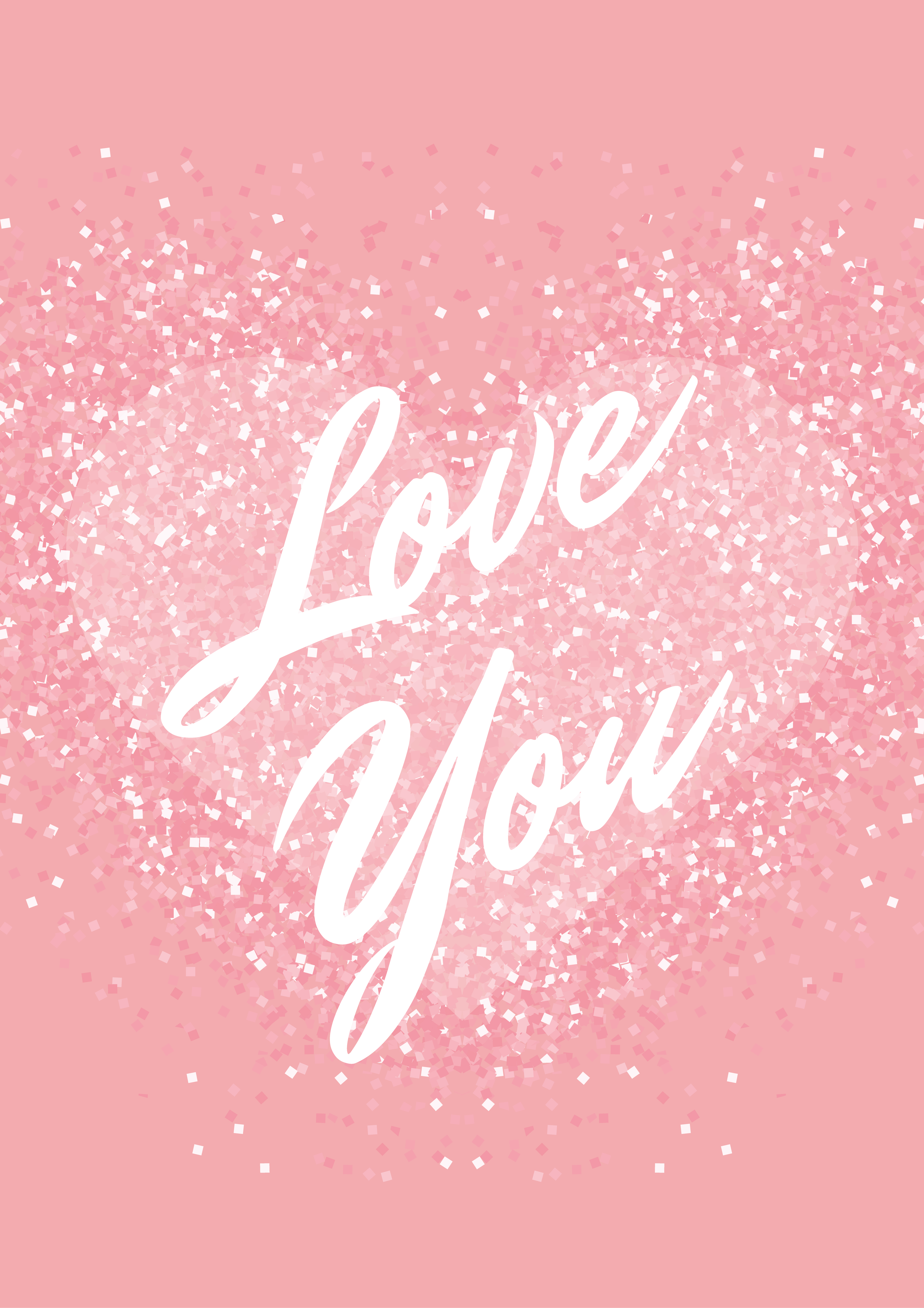 Greeting card with pastel  pink glitter heart and text 