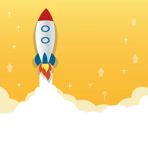 the rocket icon and yellow background, start up business concept illustration vector