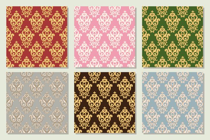 Set collection of seamless damask pattern in different colors. vector