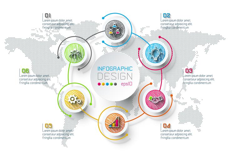 Business infographic with 6 steps. vector