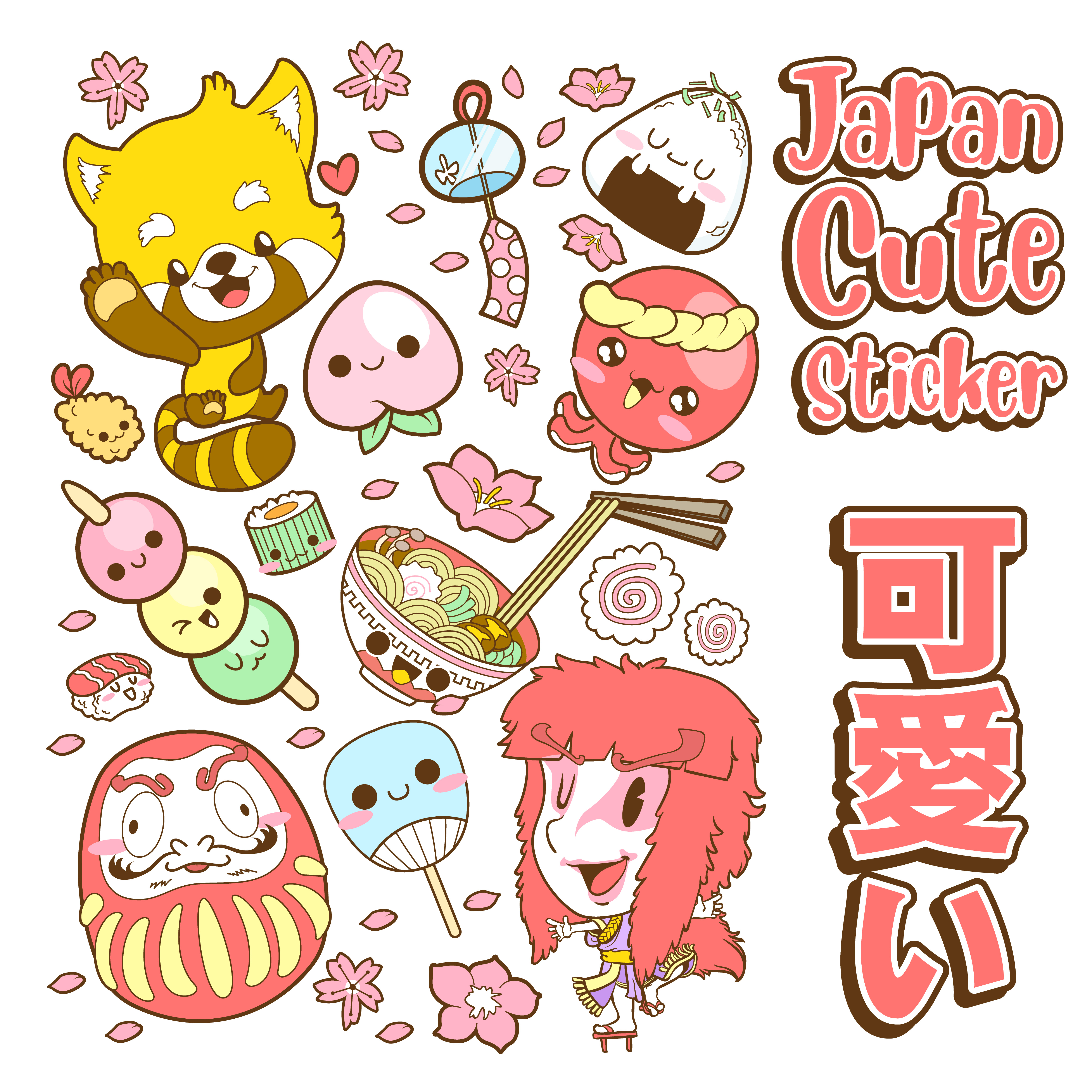 Download japan cute doodle sticker and background - Download Free ...