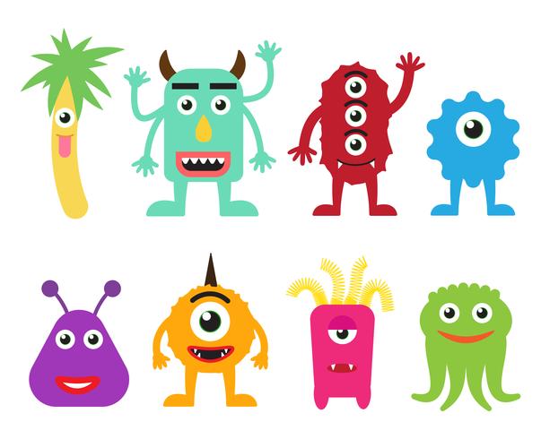 Collection of cute cartoon monsters vector illustration 