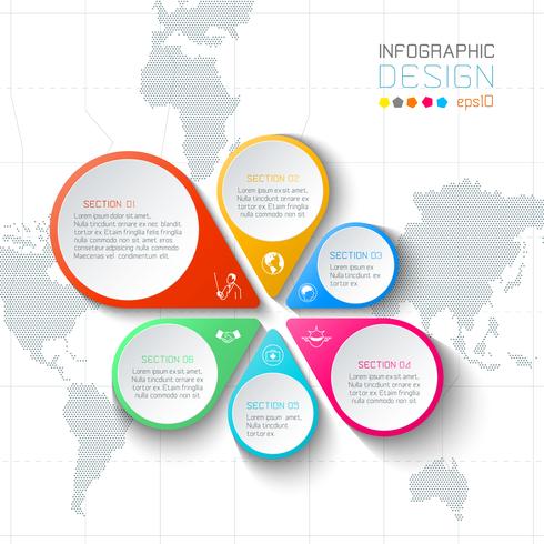 Business labels infographic on world map background. vector