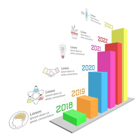 Business infographic on three dimensional graph bar. vector