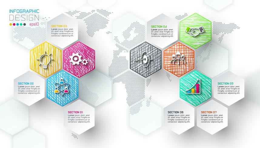 Business hexagon net labels shape infographic bar. vector