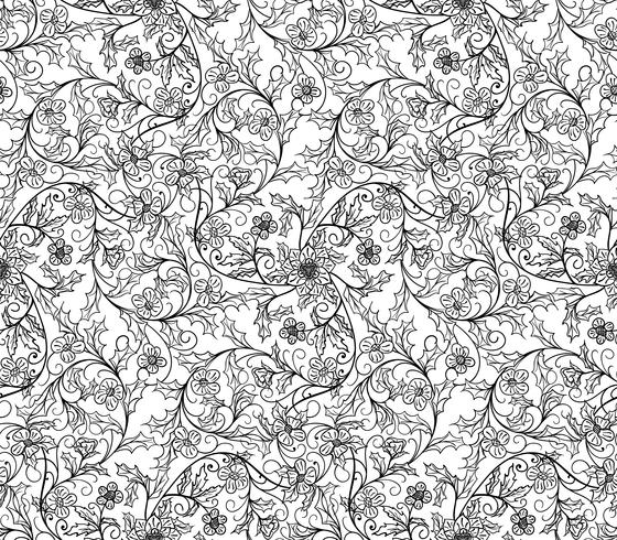 Seamless monochrome floral background on vector illustration.