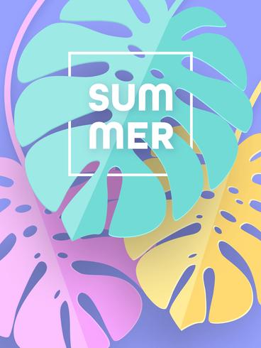 Summer Pastel Monstera Leaves Paper Art Poster vector
