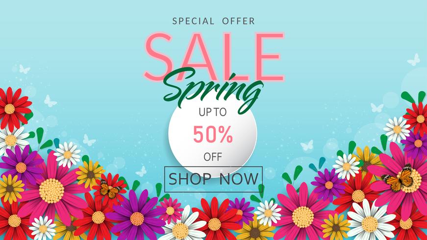 Spring time flowers sale banner and background. vector