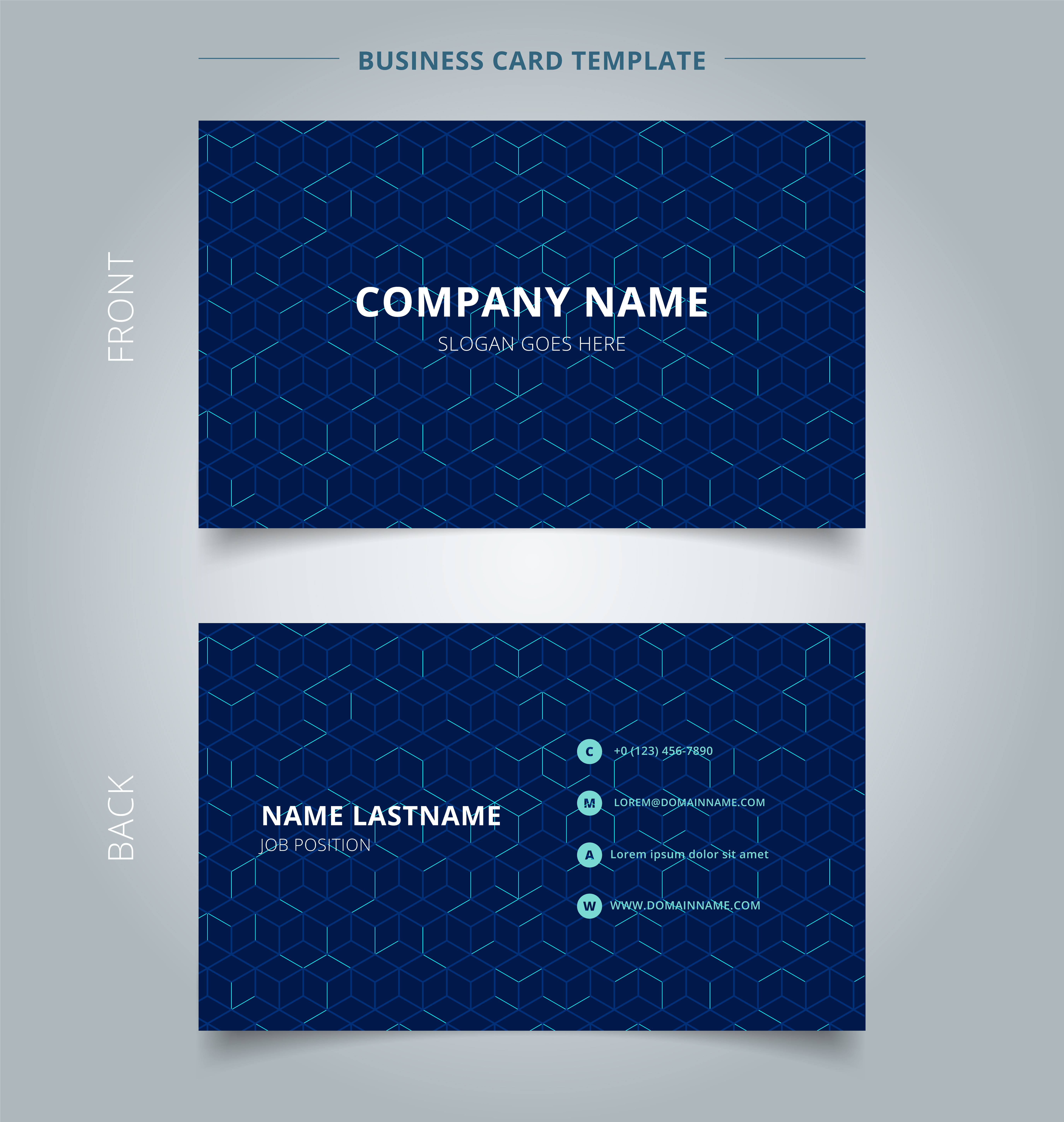 Business name card abstract cube pattern on dark blue background ...