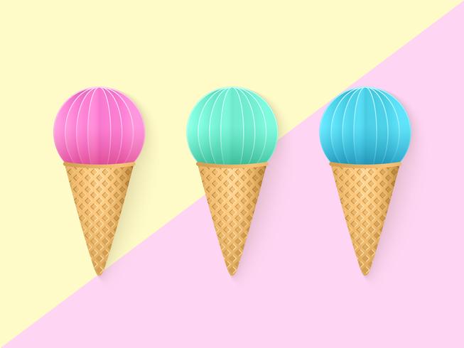 Conos de helado de pastel de colores vector