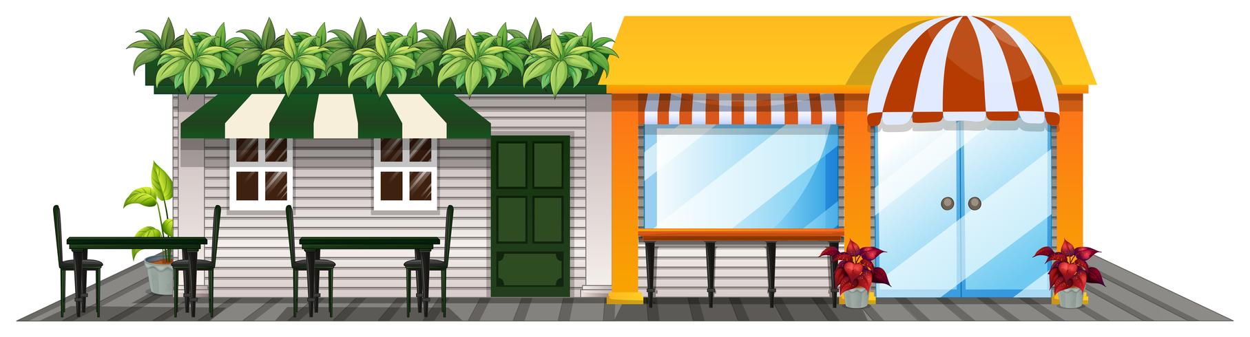 Two shops with outdoor dining area vector