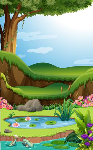 Background scene with lotus in the pond vector