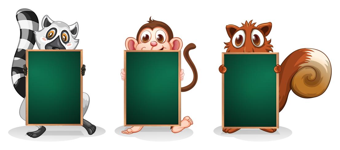 Three animals with empty boards vector