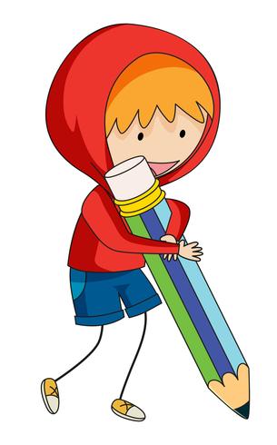 Un, niño del doodle, tenencia, lápiz vector