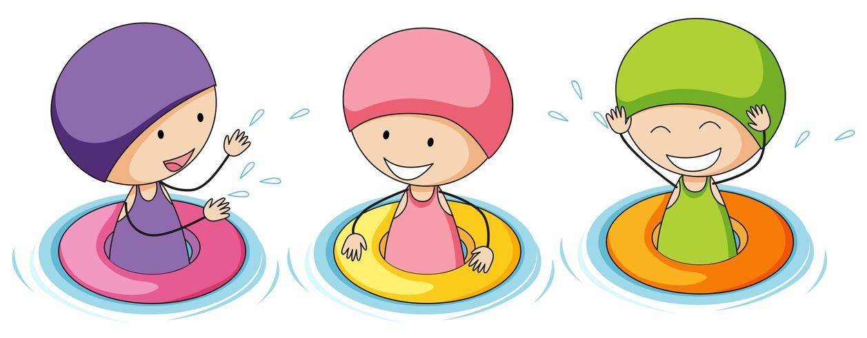 Doodle kids playing in water vector