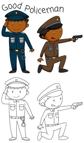 Doodle good policeman character vector