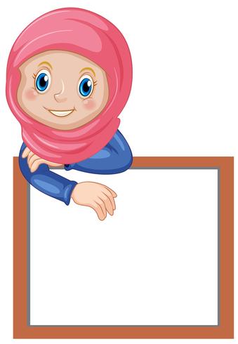 A cute muslim girl and whiteboard banner vector