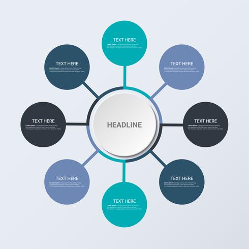 Concepto de infografía Concepto de negocio. Plantilla de círculo de negocios con opciones para folleto, diagrama, flujo de trabajo, línea de tiempo, diseño web vector