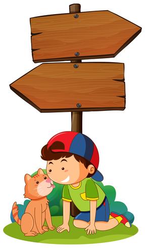 Boy and cat with signboard vector