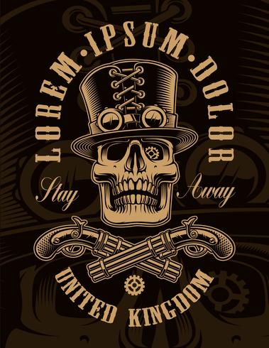 Black and white illustration of steampunk skull vector