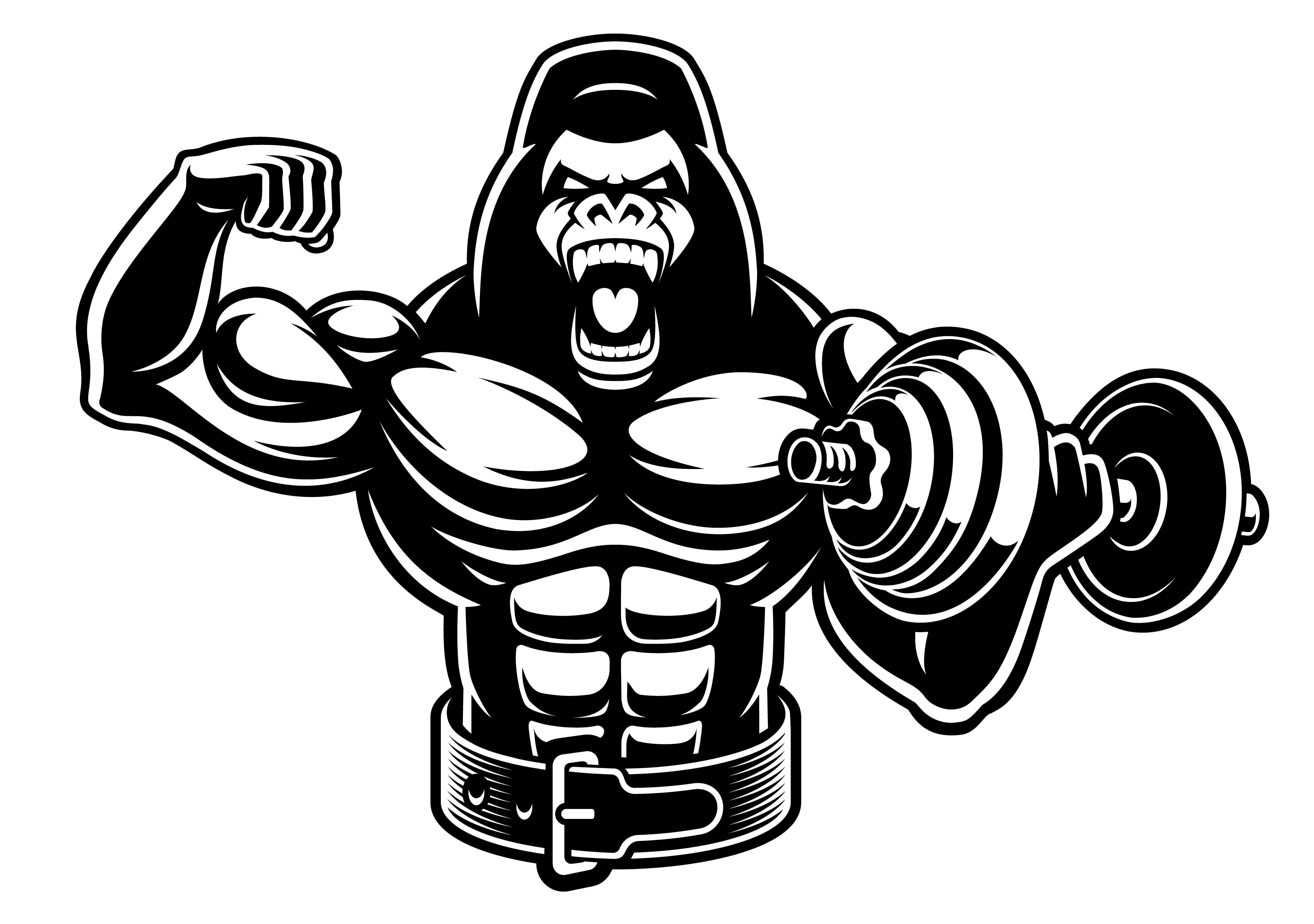 Vector illustration of a muscled gorilla with dumbbell 539069 Vector ...